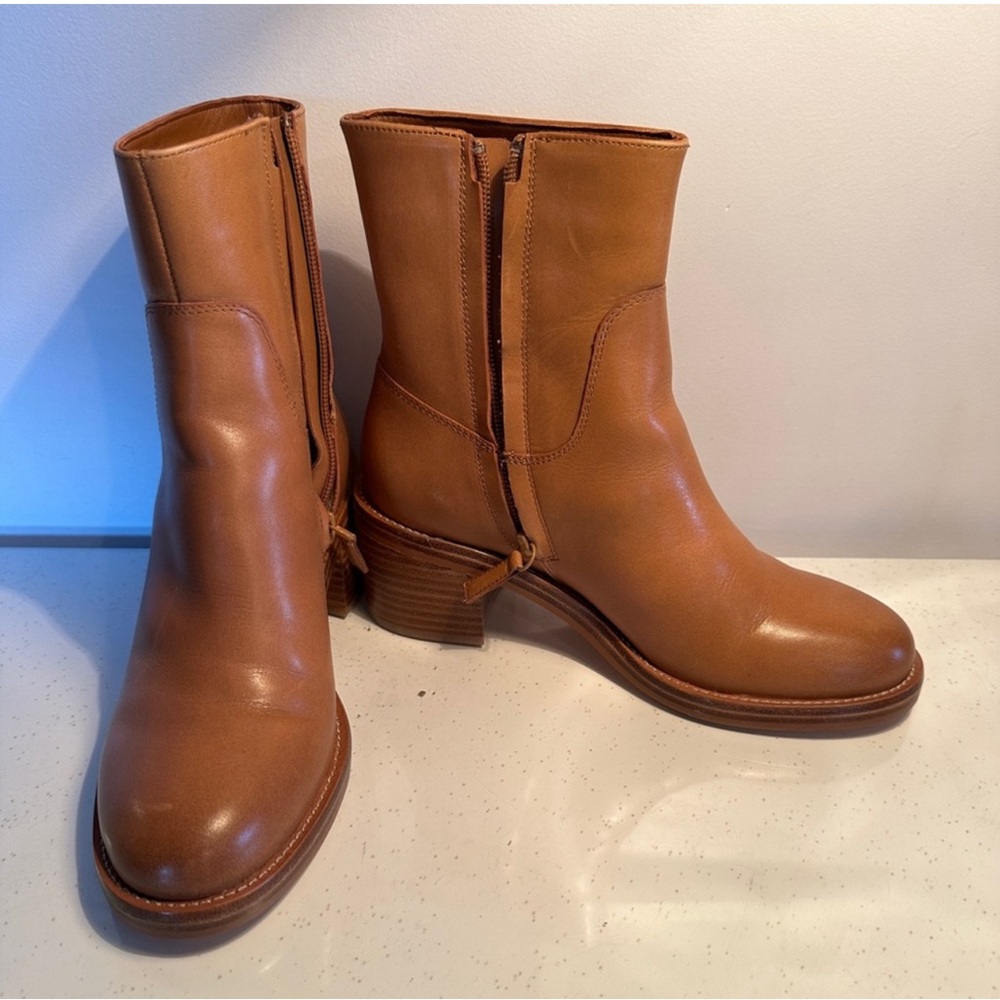 J. Crew Tan Leather Mid-Calf Heeled Boots